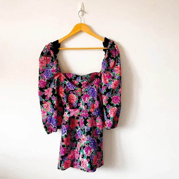 Zara Puffy Sleeve Belted Floral Mini Dress Bloggers  Fav Sz XS - Picture 9 of 12